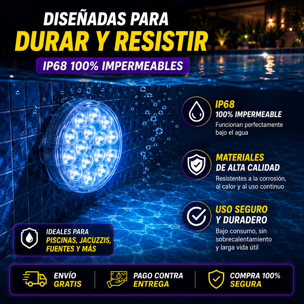 ¡LIQUIDACIÓN DE STOCK! KIT 4 LUCES LED RGB PARA PISCINA | 60% OFF | ¡ÚLTIMAS UNIDADES!