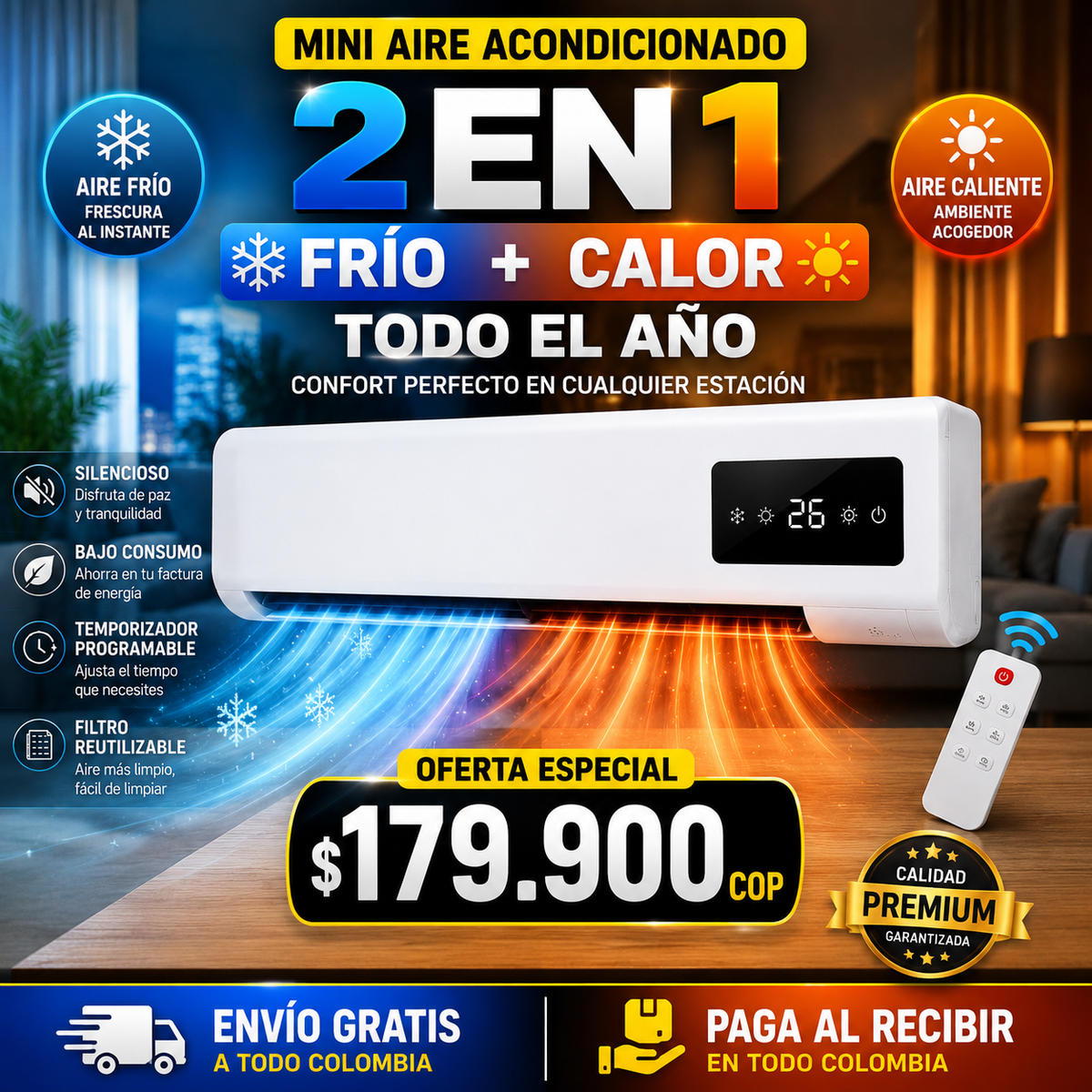 ¡LIQUIDACIÓN DE STOCK! MINI AIRE ACONDICIONADO 2 EN 1 – FRÍO Y CALOR | MÁXIMA POTENCIA, BAJO CONSUMO