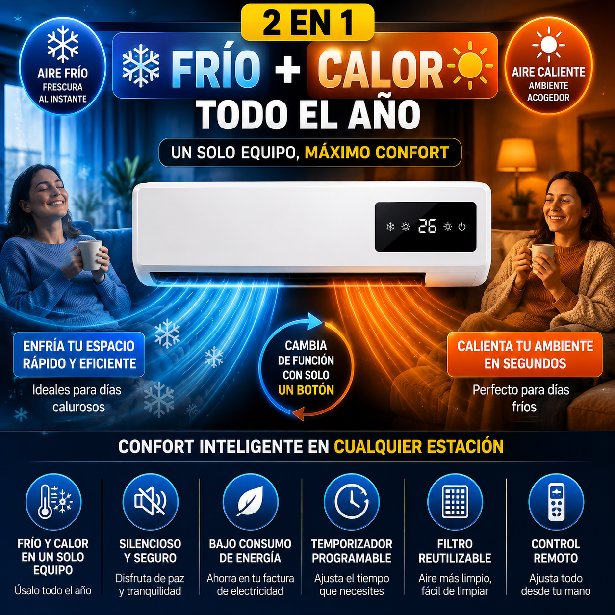 ¡LIQUIDACIÓN DE STOCK! MINI AIRE ACONDICIONADO 2 EN 1 – FRÍO Y CALOR | MÁXIMA POTENCIA, BAJO CONSUMO
