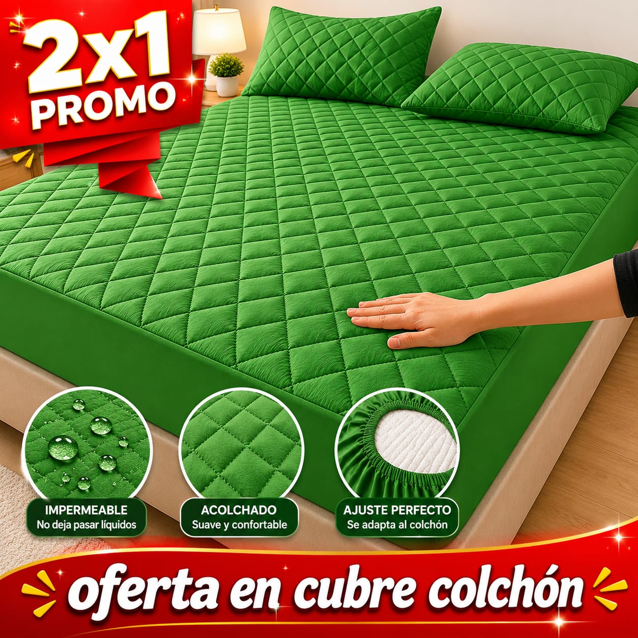 OFERTA EN CUBRE COLCHON PAGUE 1 LLEVE 2 + 4 FUNDAS DE ALMOHADA GRATIS