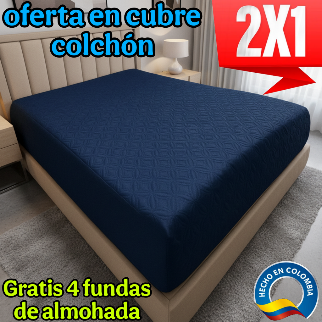 OFERTA EN CUBRE COLCHON PAGUE 1 LLEVE 2 + 4 FUNDAS DE ALMOHADA GRATIS